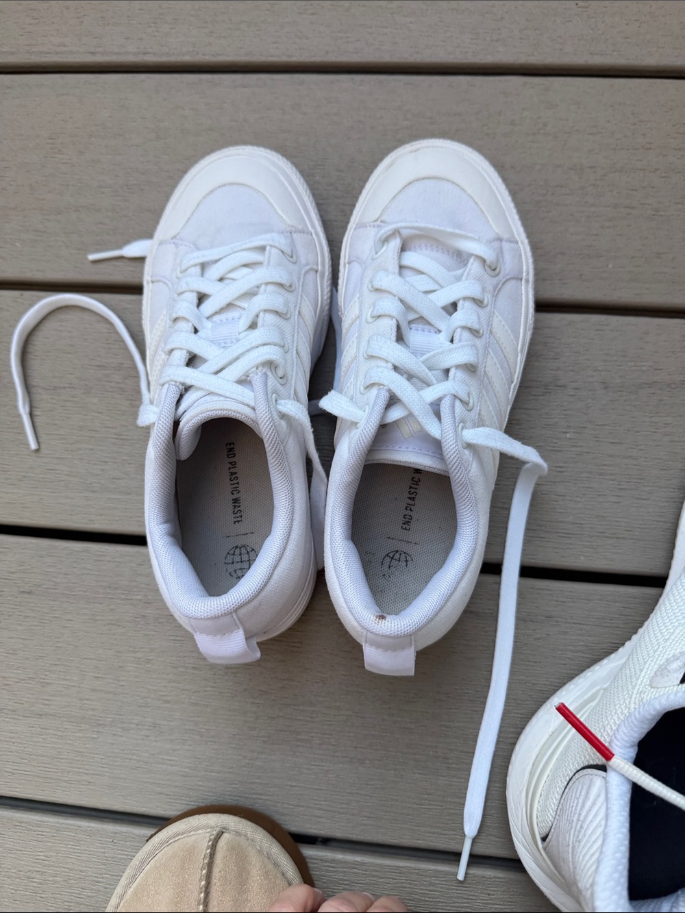 Womens adidas thick soled White Canvas Lace-Up Sneakers